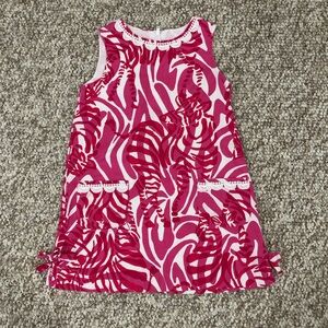 Lilly Pulitzer Girls 5 Hot Pink/White Zebra w/Scalloped Lace Collar Shift Dress